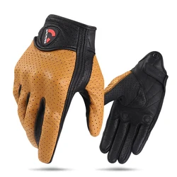 Retro Pursuit Perforated Real Leather Motorcycle Gloves Moto Windproof Guantes Motorcycle Protective Gears Motocross Gloves