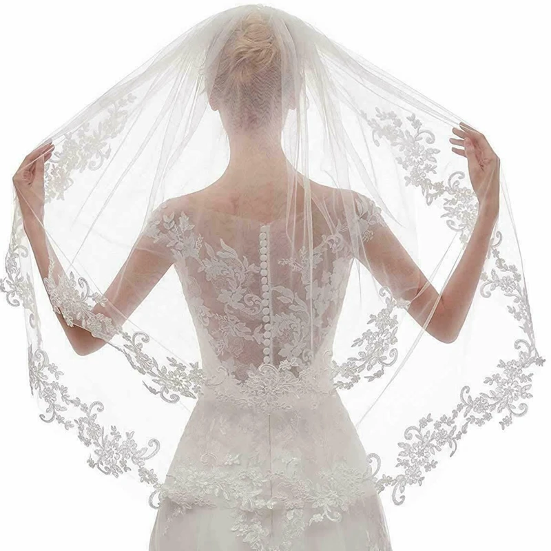 New Arrival White Ivory Lace Wedding veils Casamento Voile mariage Sexy bridal veils Velo de novia Boda Bride hair accessories