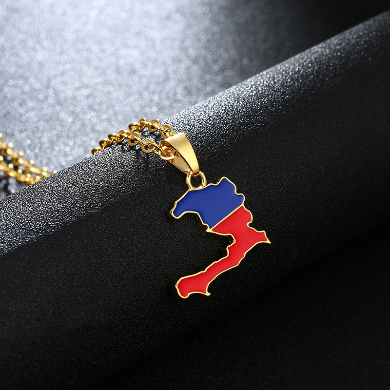 Fashion Haiti Map Falg City Pendant Necklace Gold color Stainless Steel Men Women Country Map Jewerly Repiblik Ayiti Gift