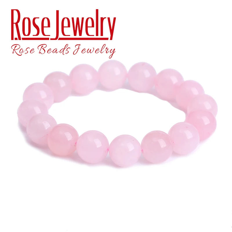 Pulseira de Contas de Pedra Natural para Mulheres Rosa Rosa, Cristal Quartzo, Cordão Elástico, Talão Jóias, Presente Amantes