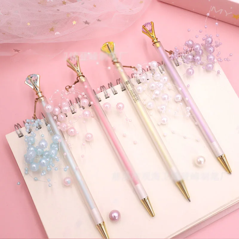 40 pcs/lot Creative Diamond Pearl Pendant Mechanical Pencil Cute Student Automatic Pen For Kid School Office Supply