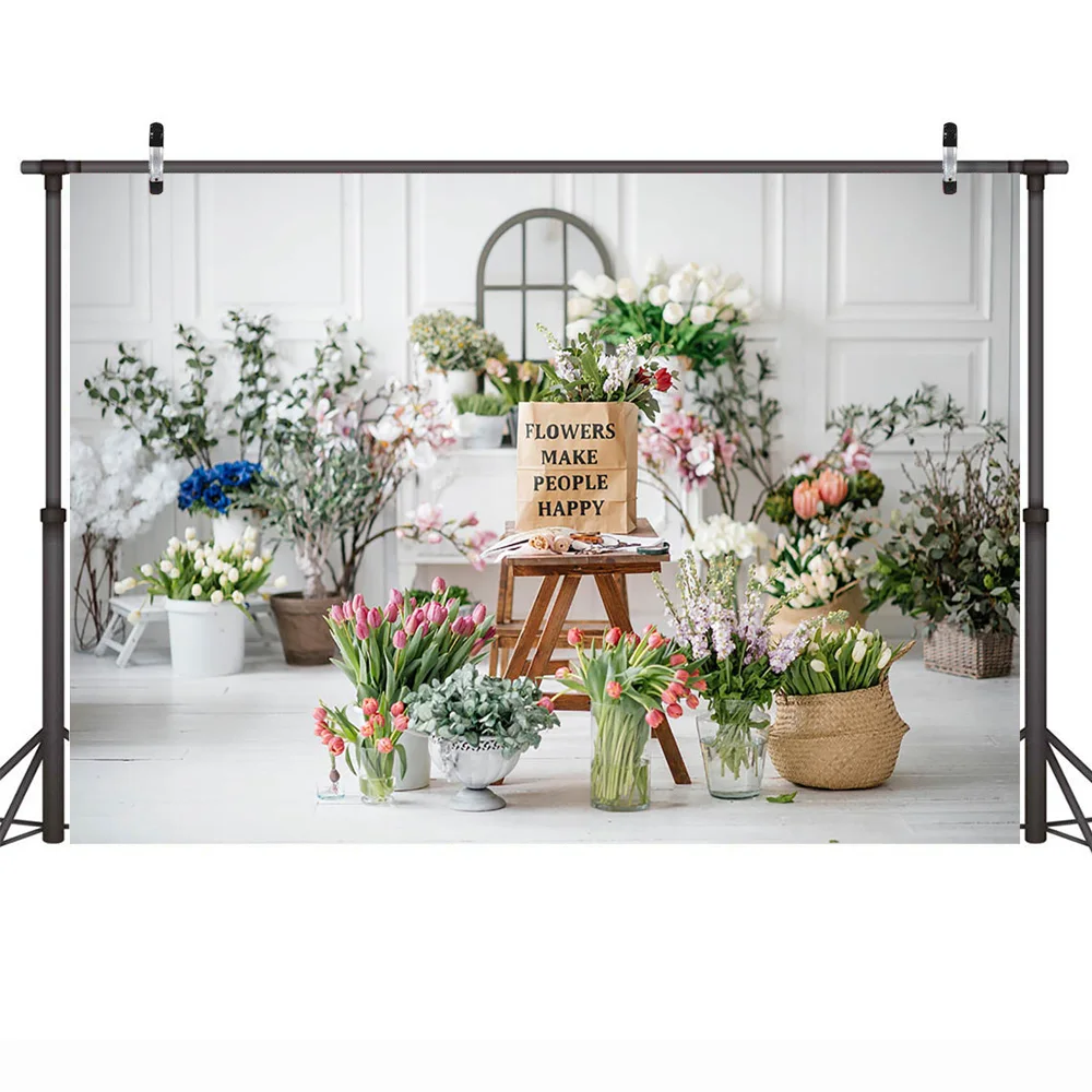 Spring Flowers Market Photography Background Floral Birthday Cake Smash Decorations Backdrop Potted Plants Portrait Photo Shoot