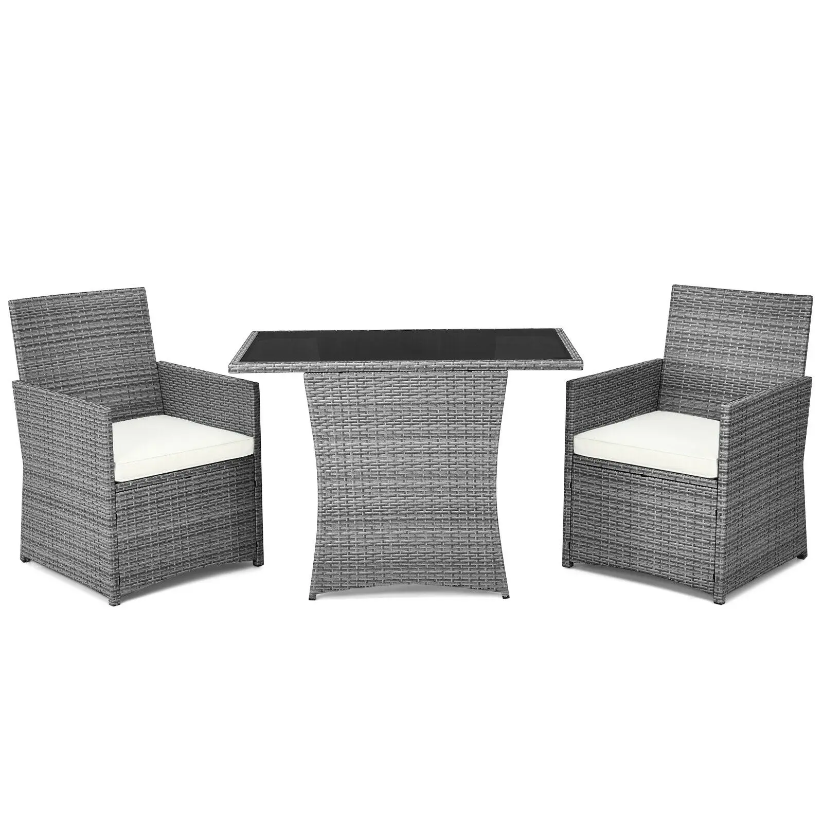 Patiojoy 3PCS Patio Rattan Furniture Set Cushioned Sofa Armrest Garden White  HW68177WH