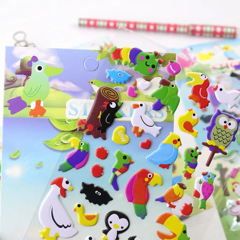 4 fogli/set Cartoon Birdie Animal giocattoli educativi adesivi per bambini ragazzo ragazza 3D Bubble Puffy DIY Scrapbook adesivi per Laptop