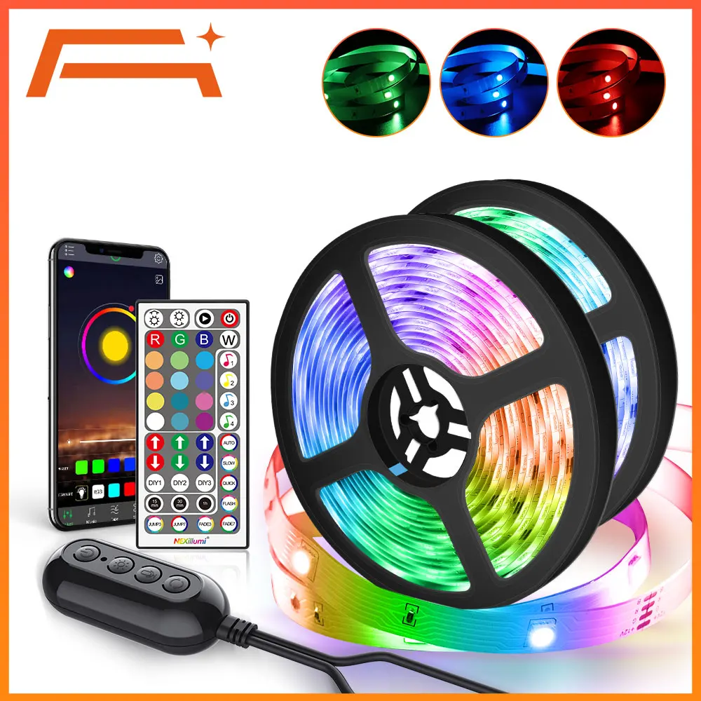 faixa de luz led mudanca de cor sincronizada por musica rgb5050 controle remoto por aplicativo de telefone corda de luz led natal 6m 12m 15m a 01