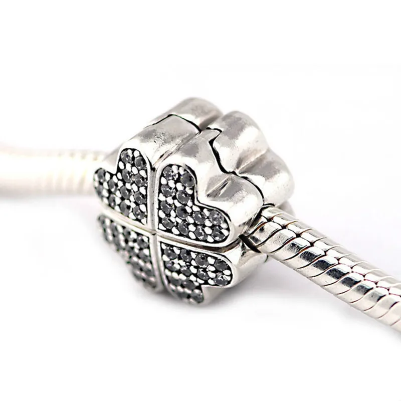 Fits Pandora Charm Bracelet Petals Of Love Clip Charm Beads Original 925-Sterling-Silver CZ Pave Flower Stopper Brand JEWELRY