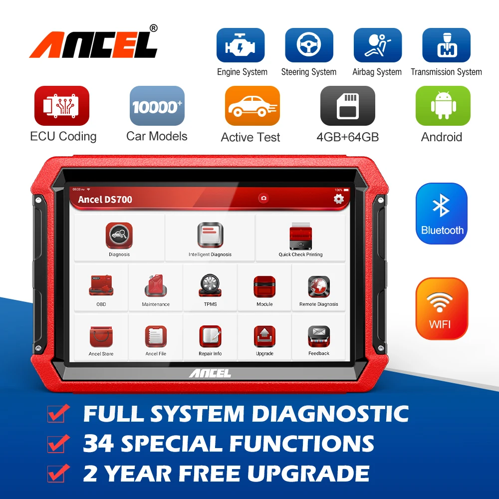 

ANCEL DS700 OBD2 All System Diagnostic Tools ABS Injector IMMO SRS Airbag DPF Reset ECU Coding Automotive Scan Tools Scanner