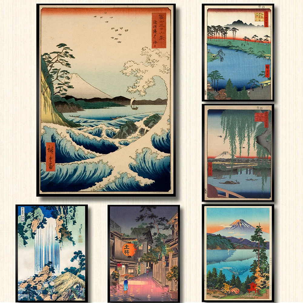 

Vintage Japanese Landscape Poster Prints Wave Kanagawa Art Canvas Painting Wall Pictures For Living Room Oriental Home Decor