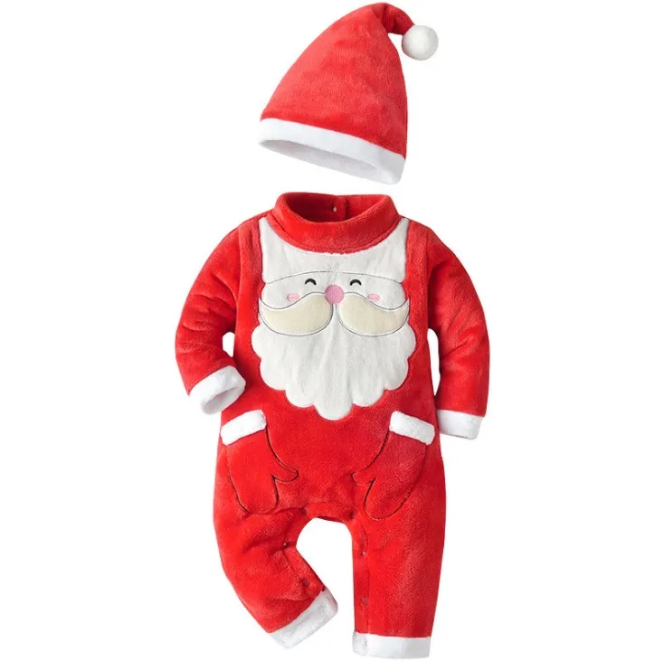 Christmas Classic Style Warm Flannel Baby Boys Romper with Hat/Baby boy Christmas Clothes3279