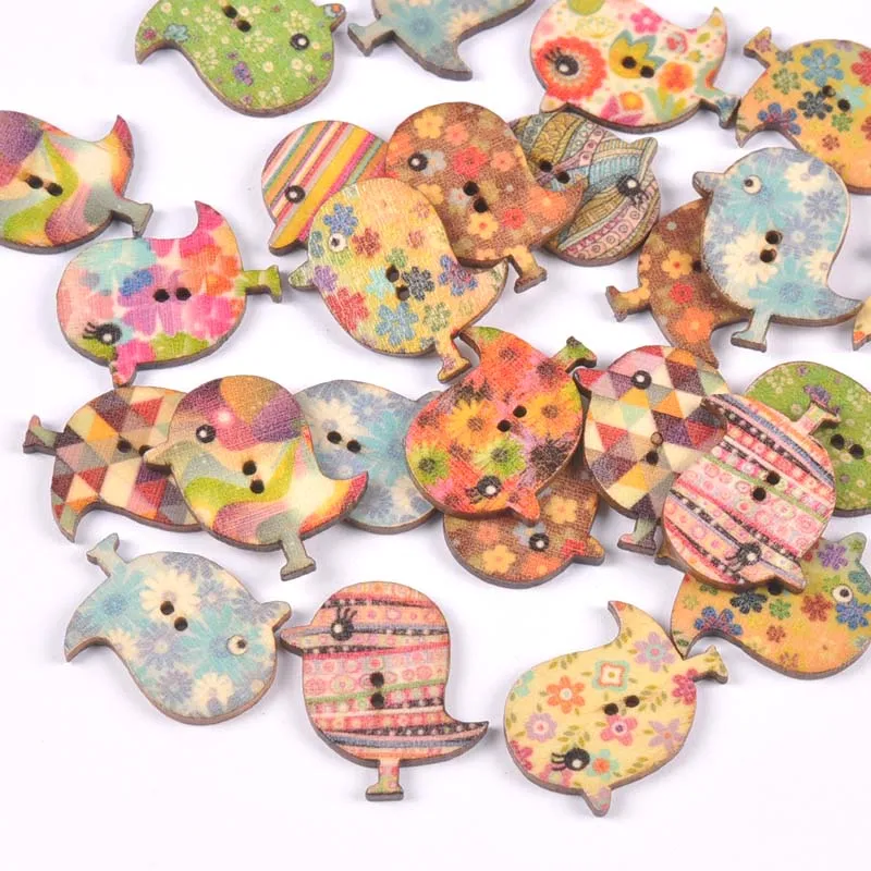 2 Hole Vintage Mixed Cartoon Painting Wooden Buttons For Clothes Sewing Crafts Scrapbooking DIY Kid Apparel Supplies 25pcs m1893