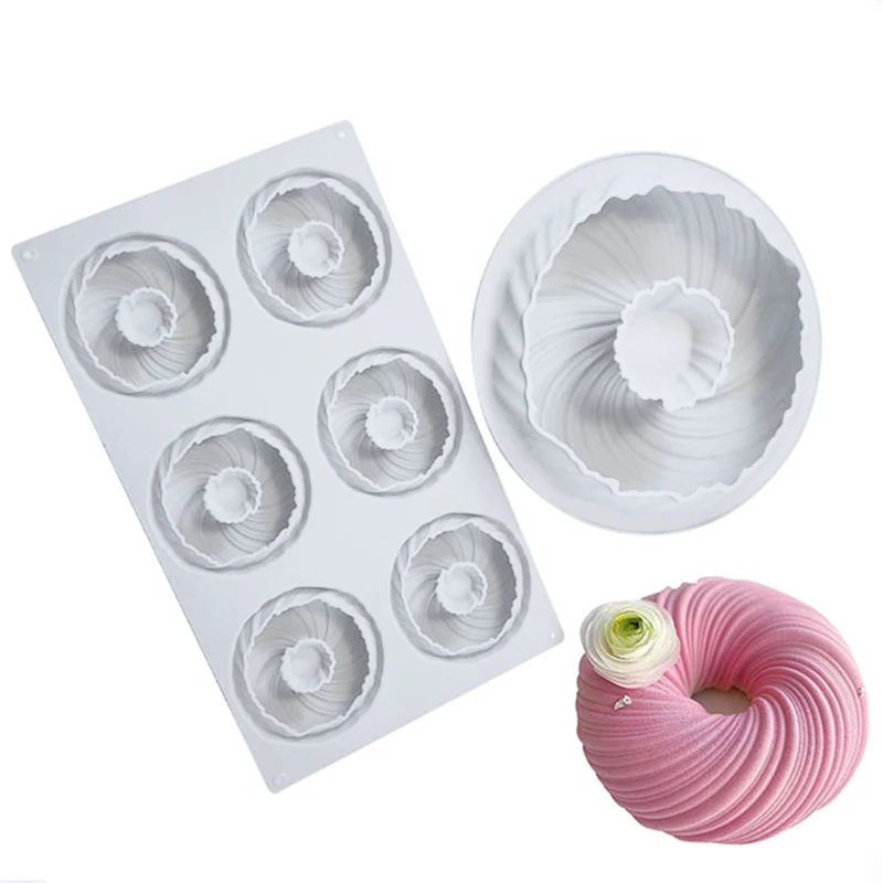 6 holes Vortex Silicone Molds Turbine Cake Decorating Molds For Baking Fondant Baking Tools Candy Making Mould