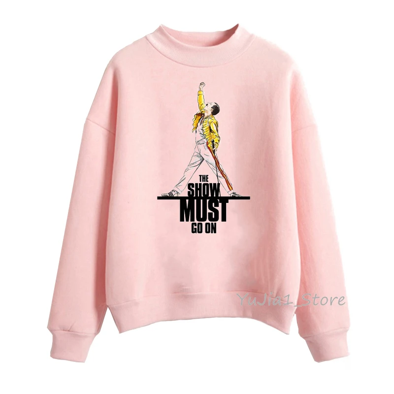 Women’S Sweatshirt Freddie Mercury Print Pink Hoodie The Queen Band Sweatshirts Women Graphic Gothic Clothes Winter Lady Hoody