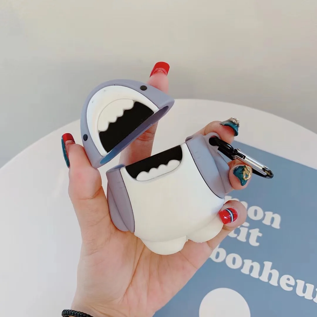 For Airpods case Cartoon shark funny Case For AirPods 2 case Cute Protection Silicone Case For Air pods 2 headphone Case fundas