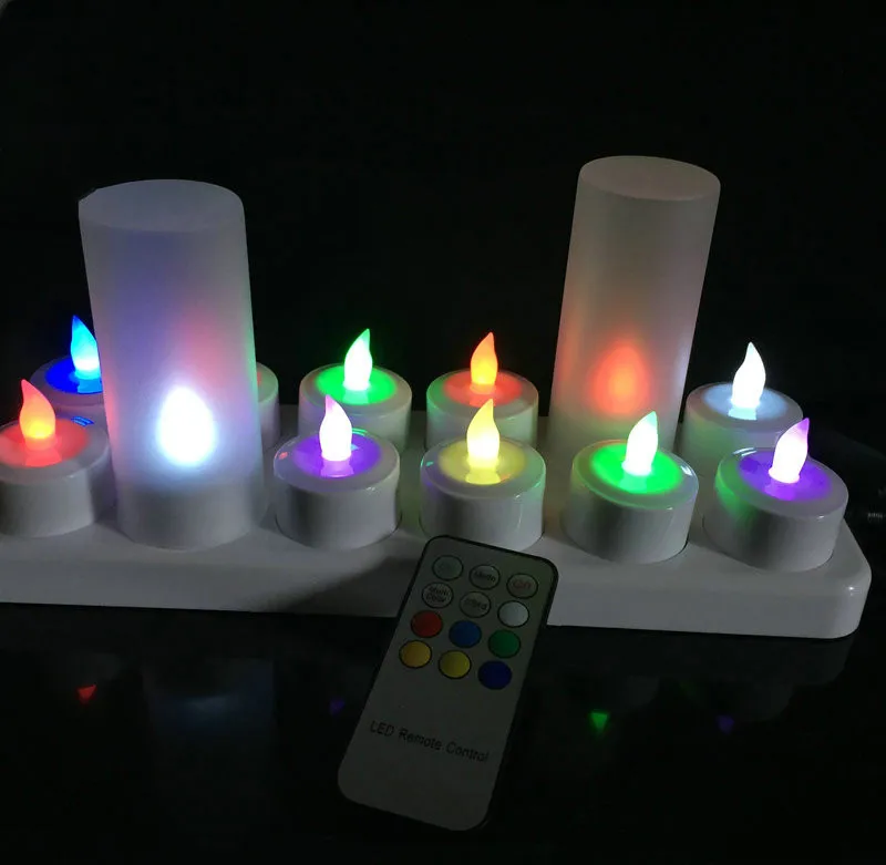 

4/6/12pcs Remote Controlled Rechargeable Tea Light LED Candle Flickering Flameless TeaLight Multicolor Party Wedding table Decor