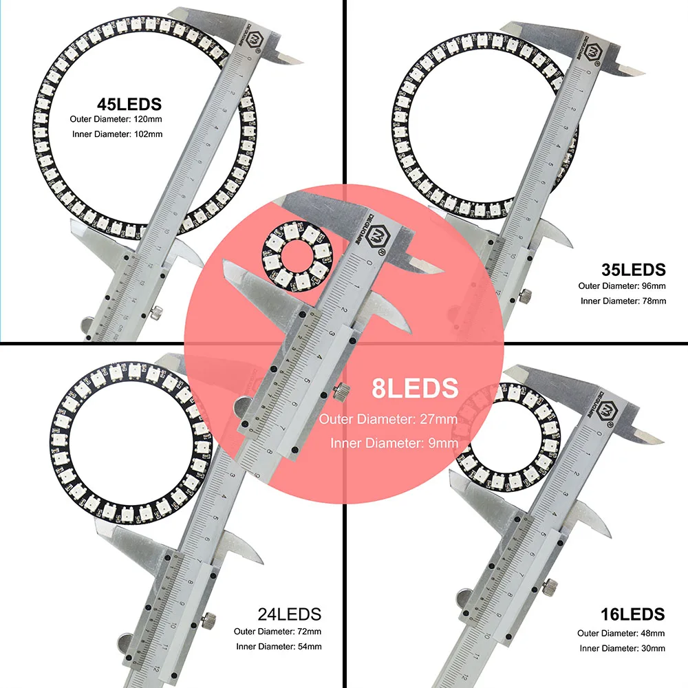 WS2812B diody Led pierścień pikseli RGB SMD5050 adresowalny programowalny 8/16/24/35/45 modułów WS2812 IC pełny kolor okrągłe Led koło DC5V