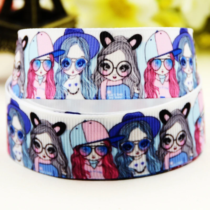 22mm 25mm 38mm 75mm Girl Cartoon printed Grosgrain Ribbon party decoration 10 Yards X-03465