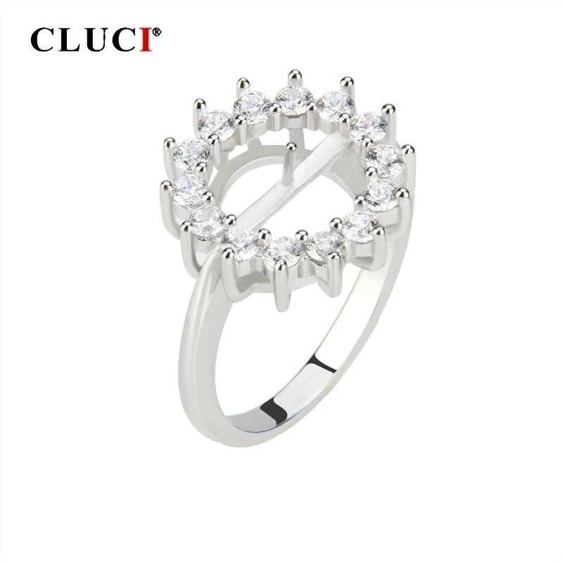 

CLUCI Silver 925 Round Pearl Ring Mounting Zircon Rings Jewelry for Women Anniversary Gift 925 Sterling Silver Rings SR1023SB