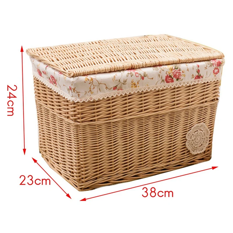 Wicker Storage Basket Hand-Woven Storage Basket Multipurpose Container with Lid for Desktop Home Decoration