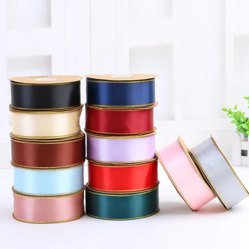 

2pcs/lot 38mm Gold Edge Ribbons Gift Packaging Weddingchrismas Gift Headflowers Cake Boxes Bandages Wedding Accessories