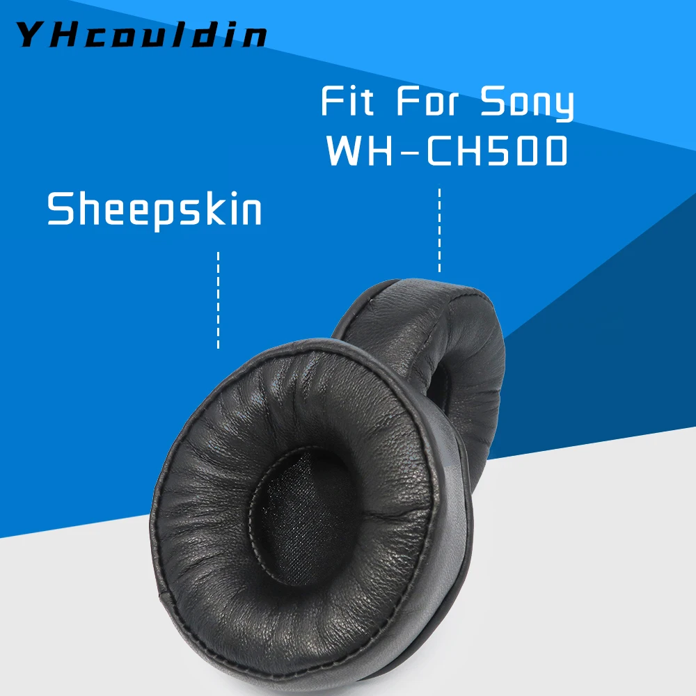 Almohadillas de piel de oveja para auriculares Sony WH CH500, recambios de almohadillas de cuero auténtico, espuma de memoria