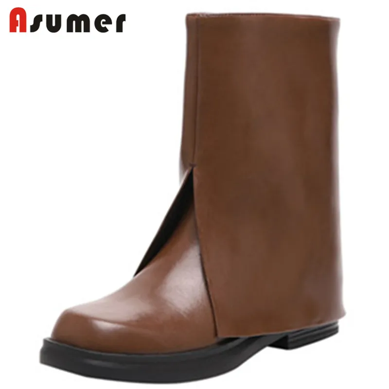 

ASUMER 2022 European Style Ankle Boots For Women Shoes Genuine Leather Boots Cool Low Heels Fashion Shoes Women Boots Black