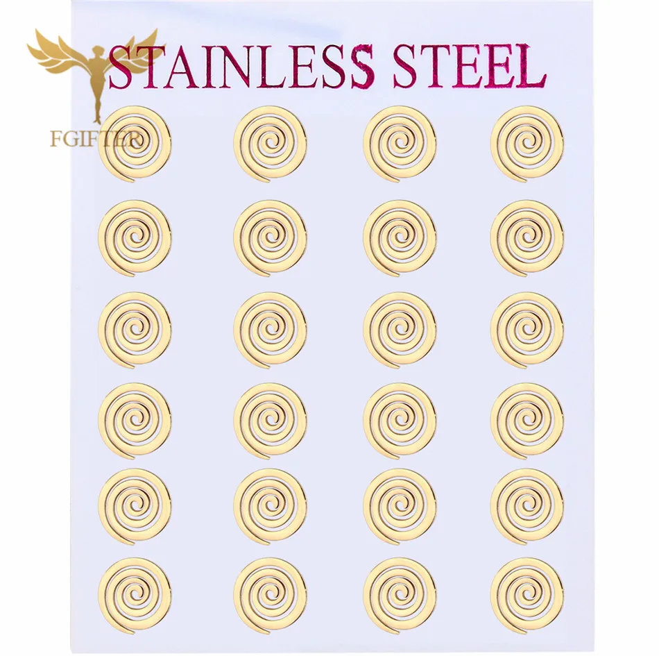 

12 Pairs Geometric Stud Earrings Set Round Circle Spiral Earrings for Women Men Golden Stainless Steel Jewelry Wholesale Resale
