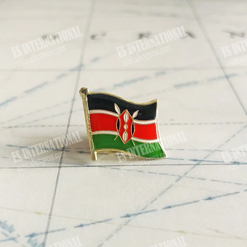 Kenya National Flag Crystal Epoxy Metal Enamel Badge Brooch  Collection Souvenir Gifts  Lapel Pins Accessories  Size1.6*1.9cm