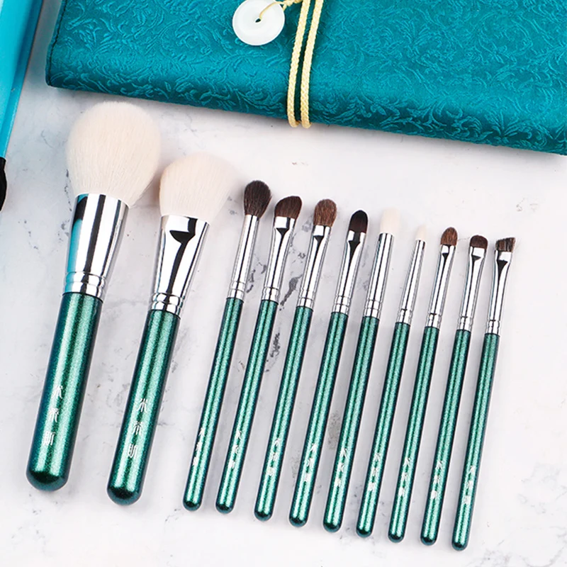 MyDestiny Green vine 11pcs Makeup Brush Set Made of Soft Animal and Synthetic Hair Include Face and Eye Brush Free Brush Pack