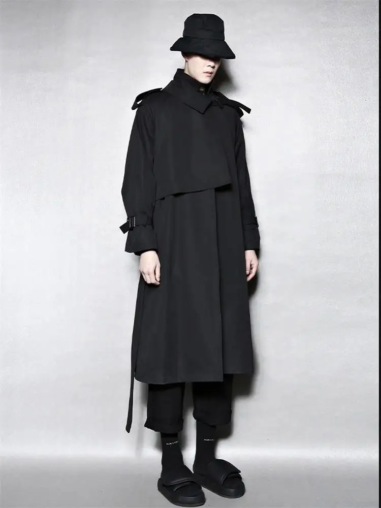 

Men's new windbreaker dark cargo style urban youth fashion loose medium long windbreaker coat