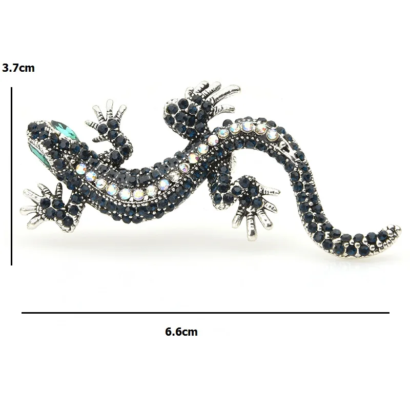 Wuli&baby Blaue Strass Gecko Broschen Damen Herren Schöne Metall Tier Brosche Pins Neujahrsgeschenke