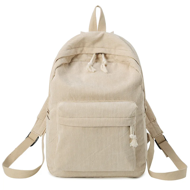 Sac à Dos d\'École Beige pour Adolescentes, en Tissu Doux, Rose, à Rayures, pour Femme