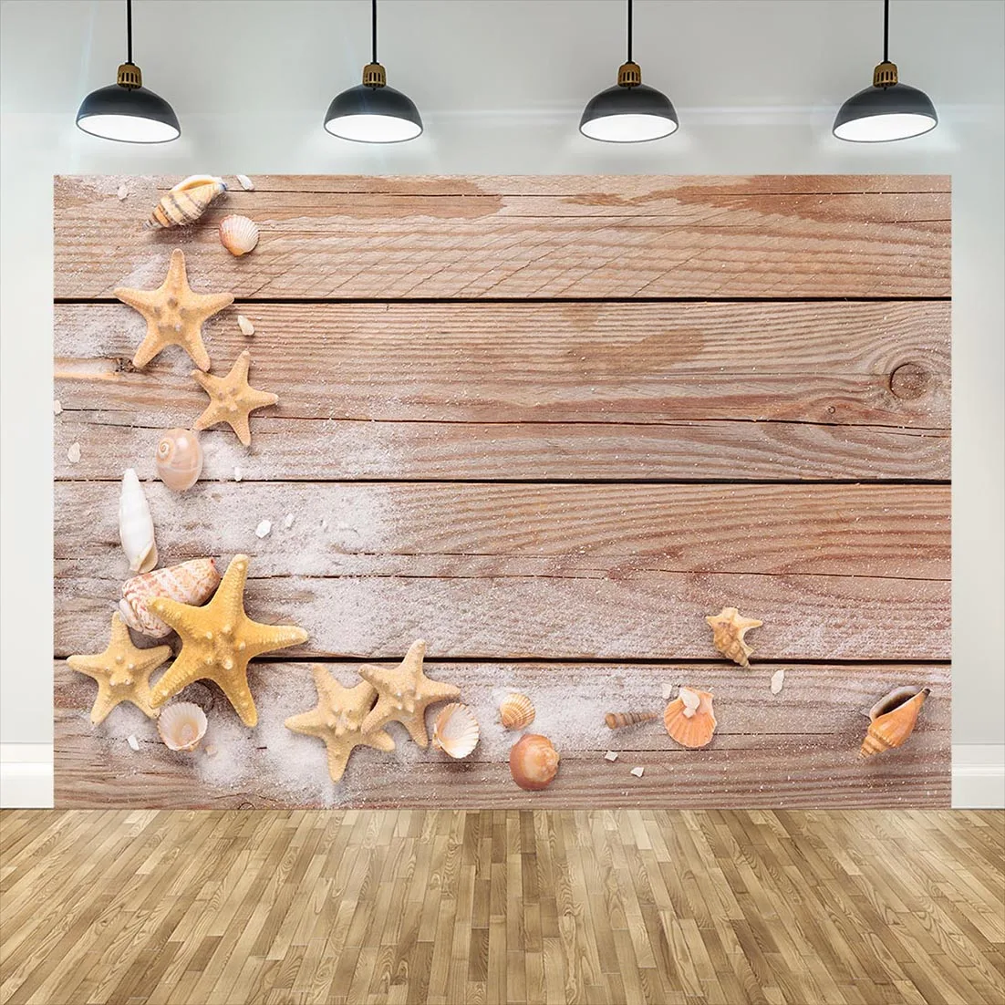 Beach Sand Starfish Shell Conch Wooden Plank Photography Backgrounds Viny Backdrops Photo Studio Children Baby Shower Photocall