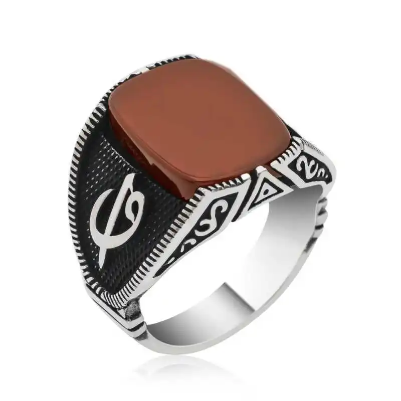 Silver Elif Vav Men's Ring - 925 Sterling Men's Jewelry Wedding Birthday Gift - Box - Man - Fashion - Botiva - Size - Turkish - Patterned Embroidery