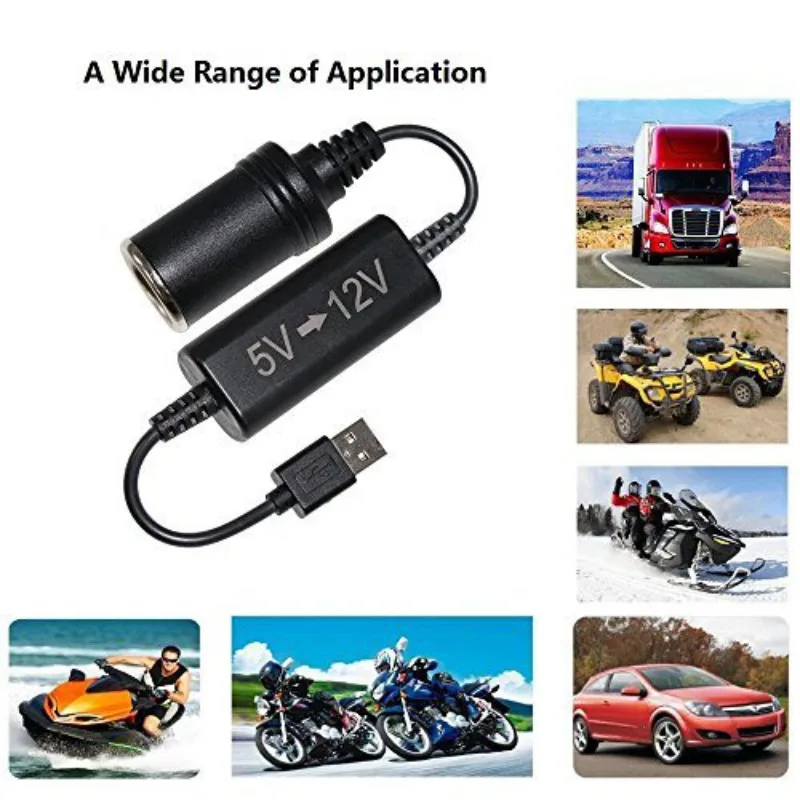 Boost Converter Adapter Wired 5V USB Port To 12V Car Cigarette Lighter Socket Power Cord Cable Car Accessory