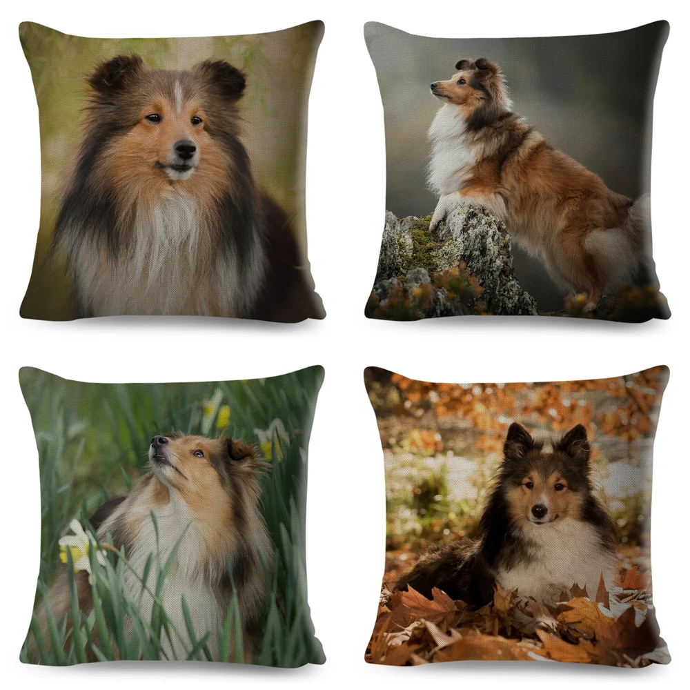 Shetland Sheepdog Cute Pet Animal Dog Printed Pillowcase Decor Cushion Cover for Sofa Home Car Polyester Pillow Case 45*45cm