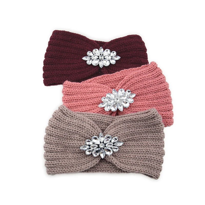 Fashion Crystal Knitted Cross Knot Headband for Women Autumn Winter Hairbands Elastic Turban headwrap Girls Hair Accessories