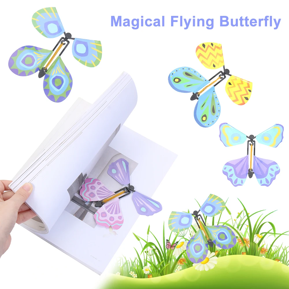 5/10PcsMagical Flying Butterfly Magic Tricks Funny Surprise Prank Toys in the Book Flying Kids Party Birthday Surprise Tricks