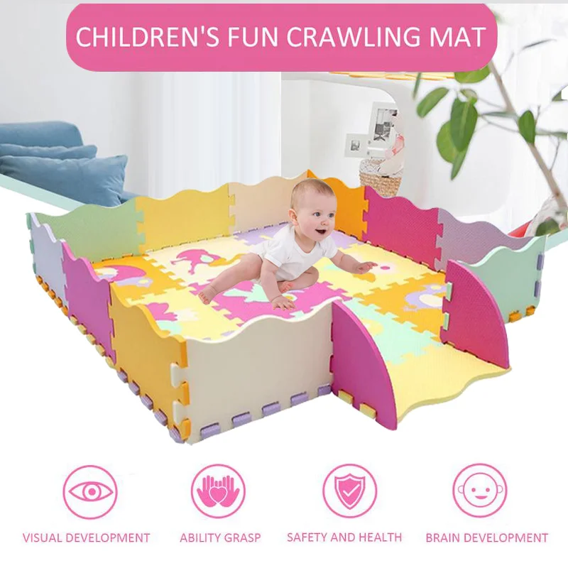 Tapis de sol en mousse EVA avec clôture, jouets pour enfants, doux, Puzzle, jeu pour bébé, développement, ramper, 25 pièces