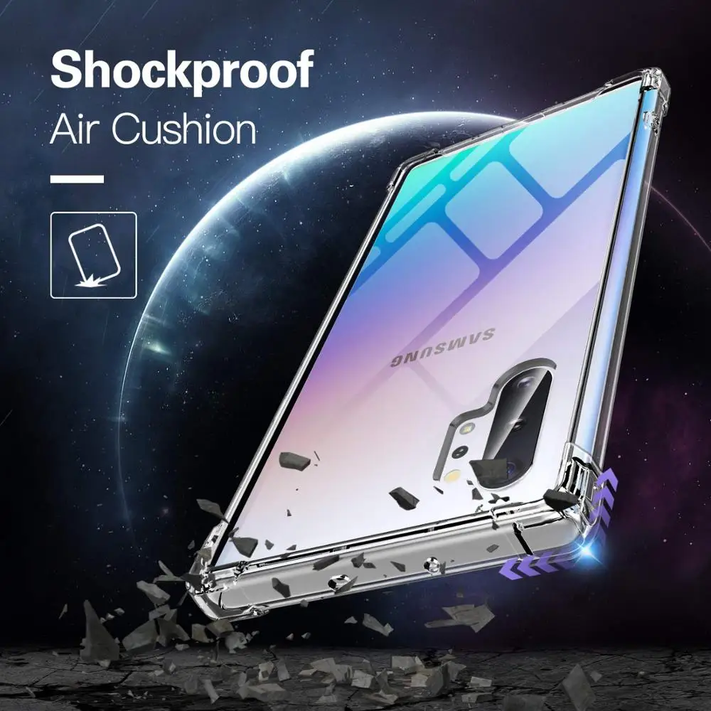 Crystal Silicone Case For Samsung Galaxy Note 10 Plus Reinforced Corners TPU Bumper For Samsung Galaxy Note 10+ 5G on Note 9 8