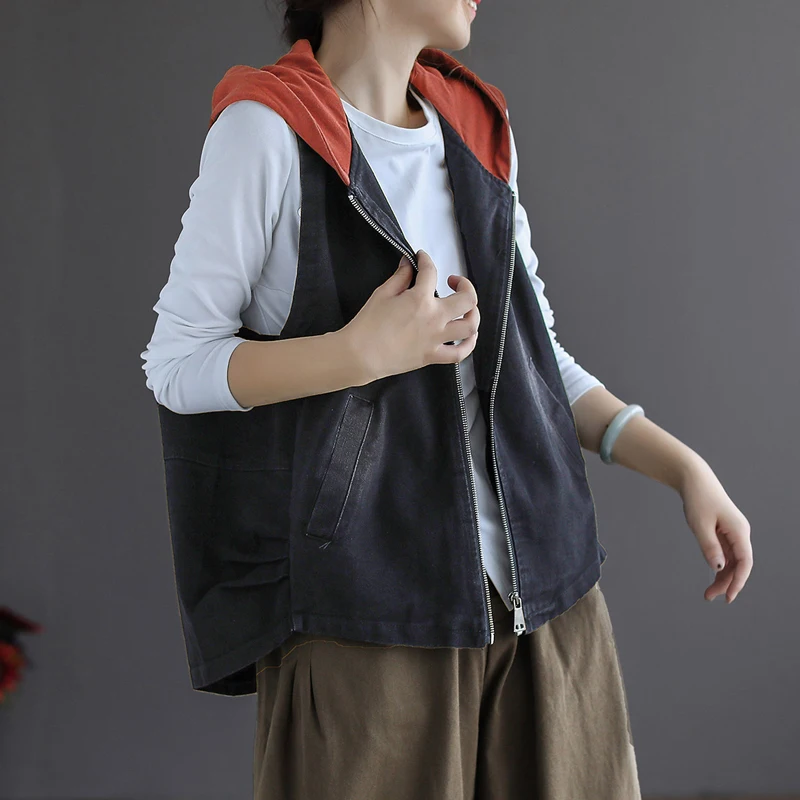 Max LuLu เกาหลีฤดูใบไม้ร่วง2021แฟชั่นสตรี Hooded สีดำ Denim Vest สุภาพสตรีซิป Casual Waistcoats หลวมเสื้อผ้าแขนกุด