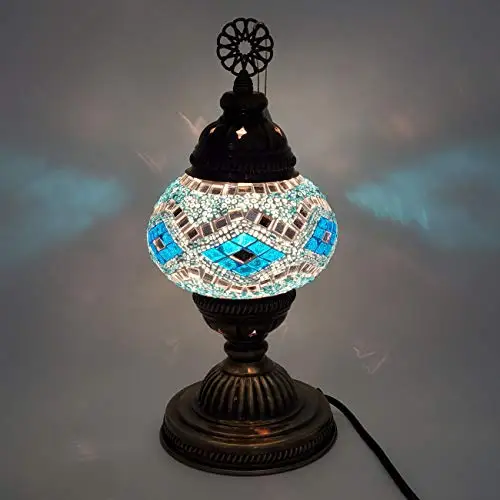 English Colorful Handcrafted Mosaic Lamps LaModaHome - Desk by and Table Lamps for Office, guest and Living Room - Nickel- Plate