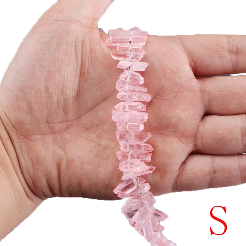 Natural Stone Rose Pink Crystal Quartz Pillar Top Drilled Point Beads 15\