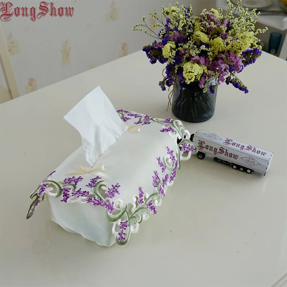 Creative Original Lavender Design Home Hotel Table Decorative Embroidered Lace Large Tissue Box Case Cover