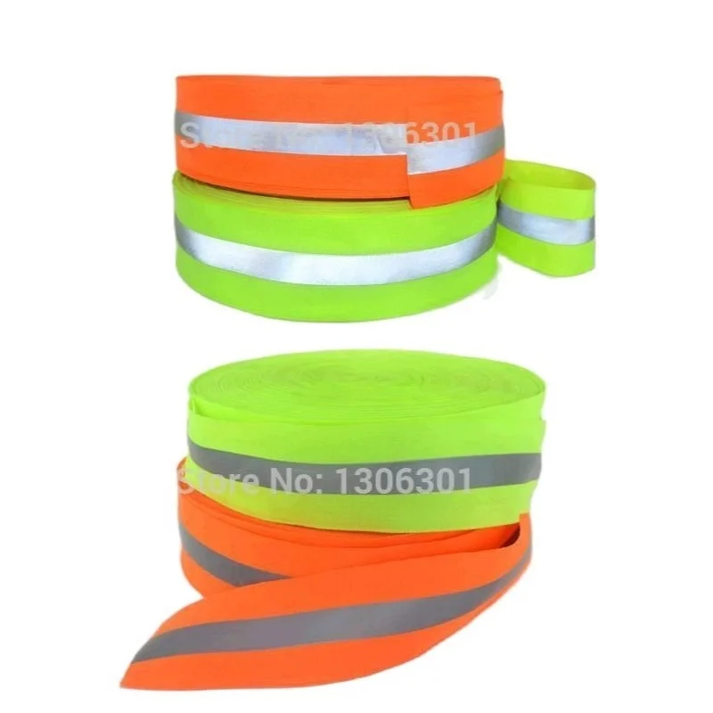 5Cm Hoge Zichtbaarheid Fluorescerend Oranje Verkeersreflecterend Veiligheidsmateriaal Tape Polyester Waarschuwing Webbing Naaien Op Kledingtas