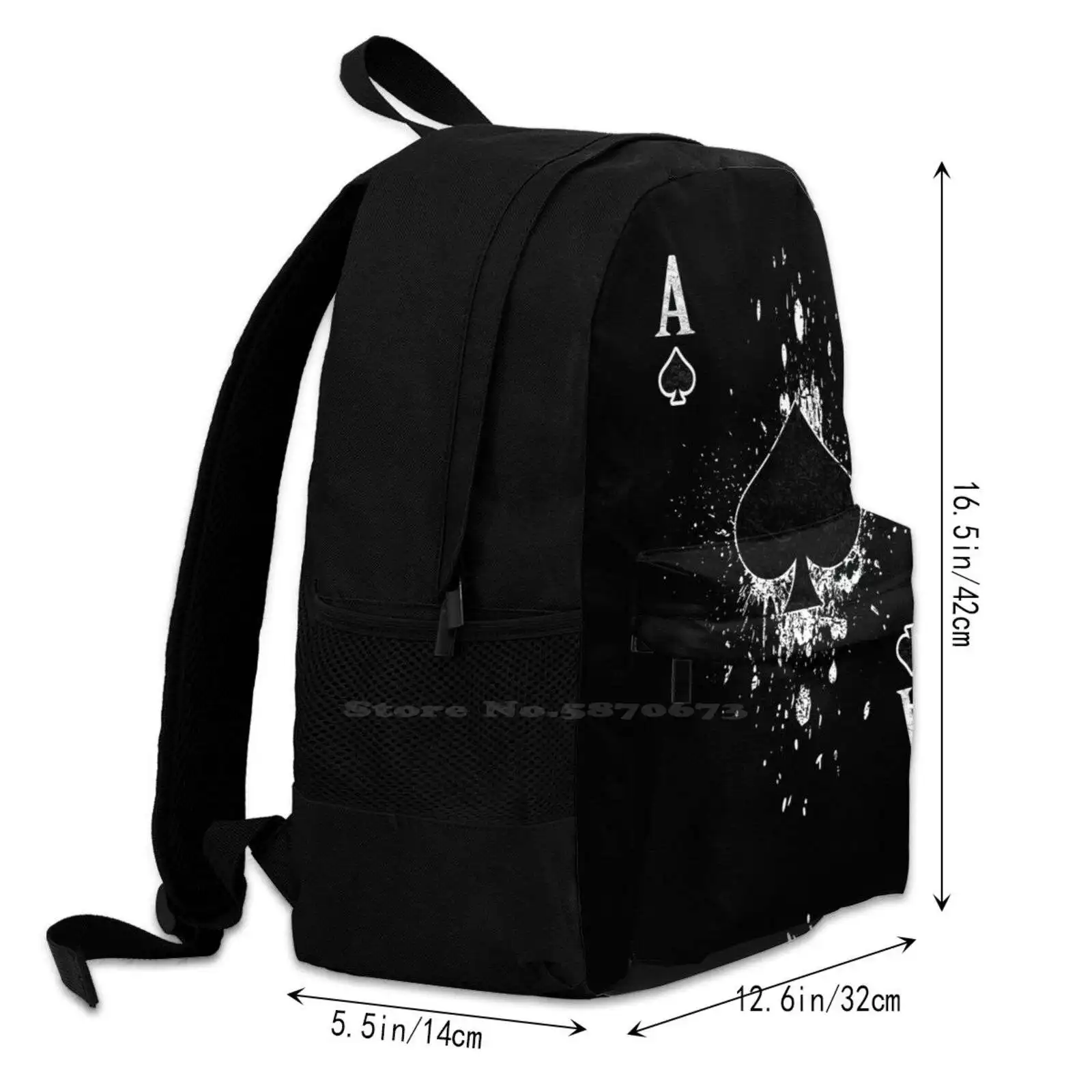 Mochila escolar para portátil de viaje, bolsa de póker, Queen Of Spades, Ace, color negro, moda