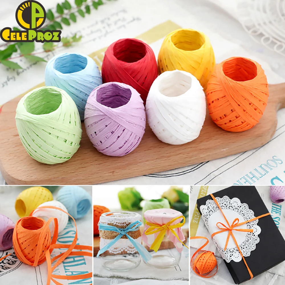 20M Paper Raffia Rope Ball Natural Straw Film Roll Gift Packing Thread Ribbon Scrapbooking Packaging String Cord Party Supplies