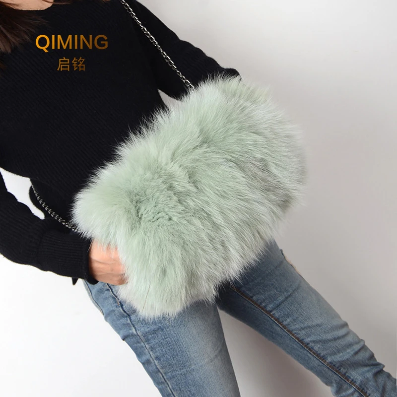 Luxury Real Fox Fur Women Messenger Bags Designer Winter New Fashion Ladies Chain Crossbody Shoulder Handbag Clutch Bag