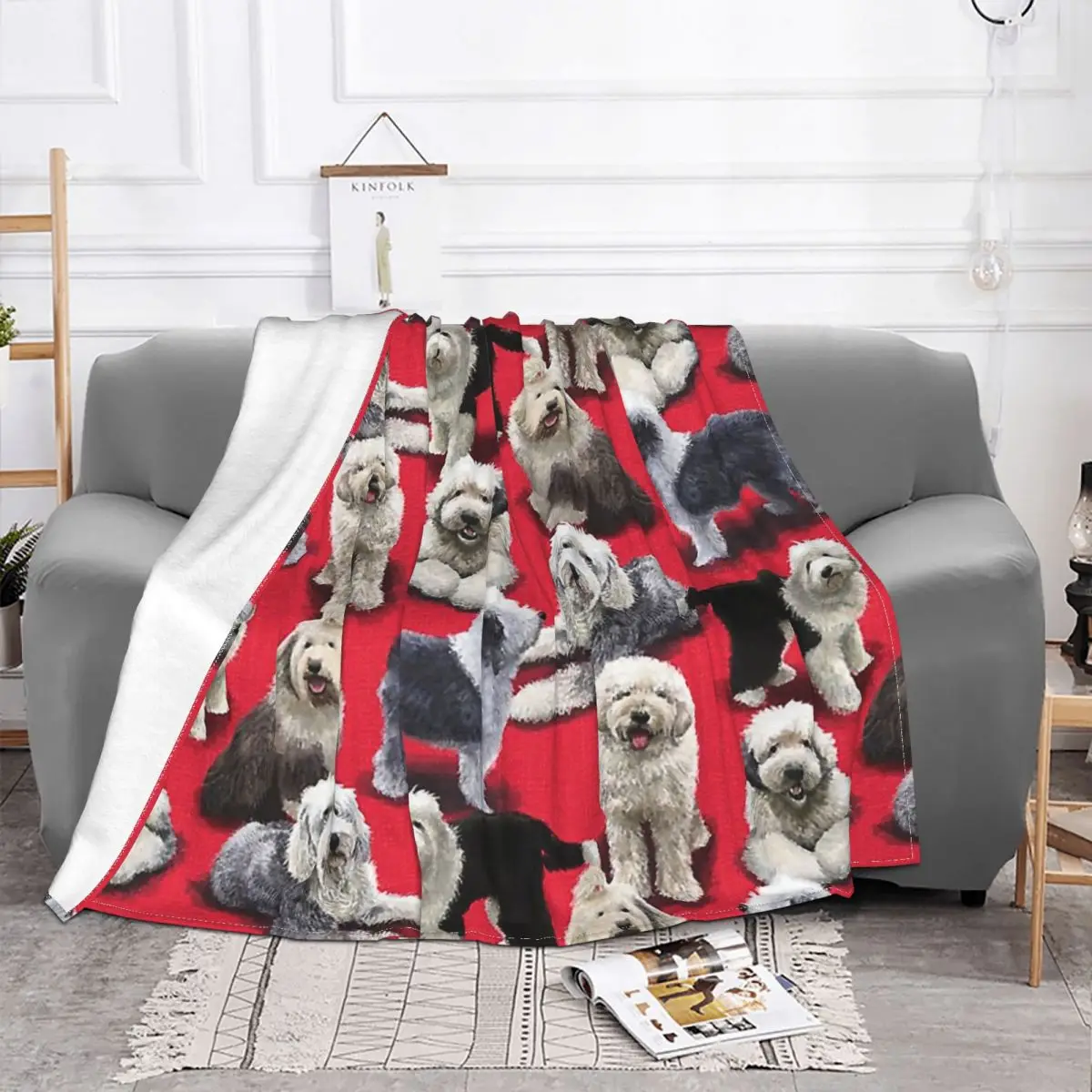 The Old English Sheepdog Blanket Fleece Textile Decor Bobtail Dog Multi-function Throw Blanket for Bedding Office Bedspreads