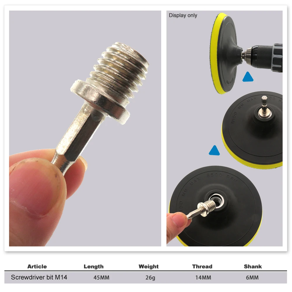 3-Pack Glass Polish Screwdriver Bit Thread Adapter M14  to 6mm Shank for Electric Drills Rotary Backing pad with Electric Drill
