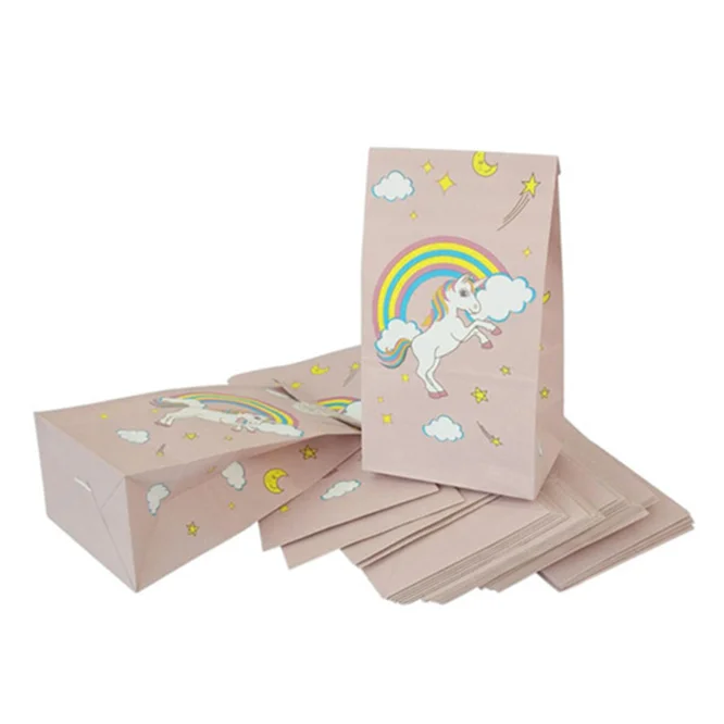 

120PCS Unicorn Food Bag Kraft Paper Bags Stand Up bag Child Party Birthday Food Paper Kraft Seal Gift Packing Treat Bag Supplies